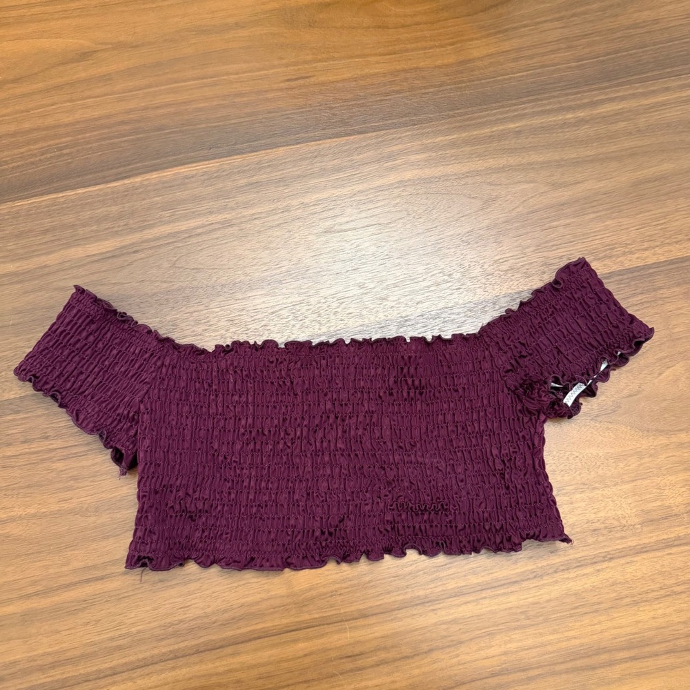 PINK Victoria's Secret Smocked Off Shoulder Bikini Top Burgundy Maroon Medium